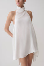 Sydney Asymmetrical Satin Halter Mini Dress in Ivory – Chic&Drifts