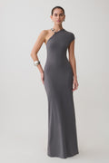 Oden Slinky Maxi Dress With Hardware in Grey – Chic&Drifts