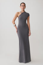 Oden Slinky Maxi Dress With Hardware in Grey – Chic&Drifts