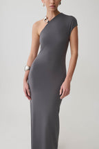Oden Slinky Maxi Dress With Hardware in Grey – Chic&Drifts