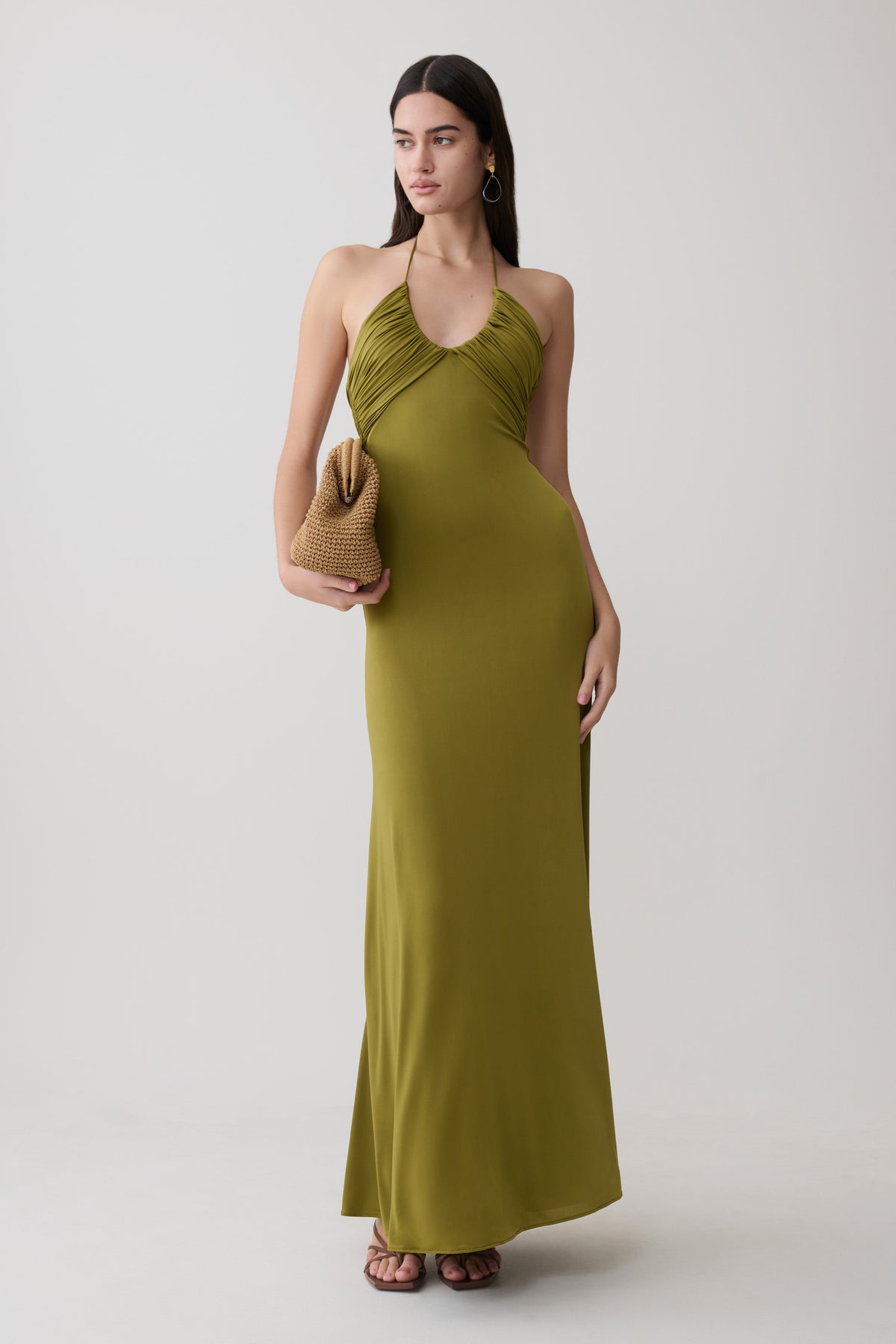 Maely Gathered Slinky Maxi Dress in Lemon – Chic&Drifts