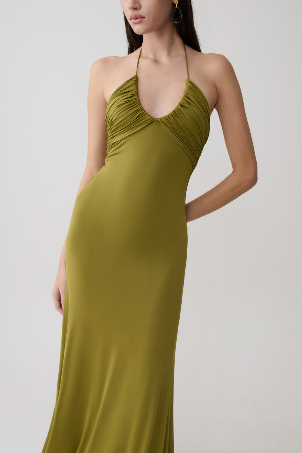 Maely Gathered Slinky Maxi Dress in Lemon – Chic&Drifts