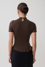 Nira Short Sleeve Ruffle Top in Dark Chocolate – Chic&Drifts