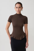 Nira Short Sleeve Ruffle Top in Dark Chocolate – Chic&Drifts