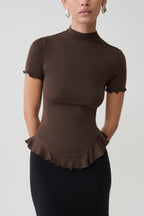 Nira Short Sleeve Ruffle Top in Dark Chocolate – Chic&Drifts