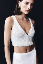 Kathia Pearl Hand Beaded Top in White – Chic&Drifts