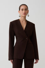 Darcie Drop Shoulder Suiting Blazer in Dark Chocolate – Chic&Drifts