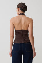 Daniela Ruched Halter Top in Dark Chocolate – Chic&Drifts