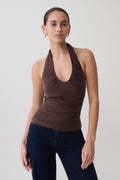 Daniela Ruched Halter Top in Dark Chocolate – Chic&Drifts