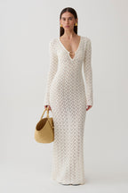 Jamaya Crochet Knit Maxi Dress in Ivory – Chic&Drifts