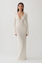 Jamaya Crochet Knit Maxi Dress in Ivory – Chic&Drifts