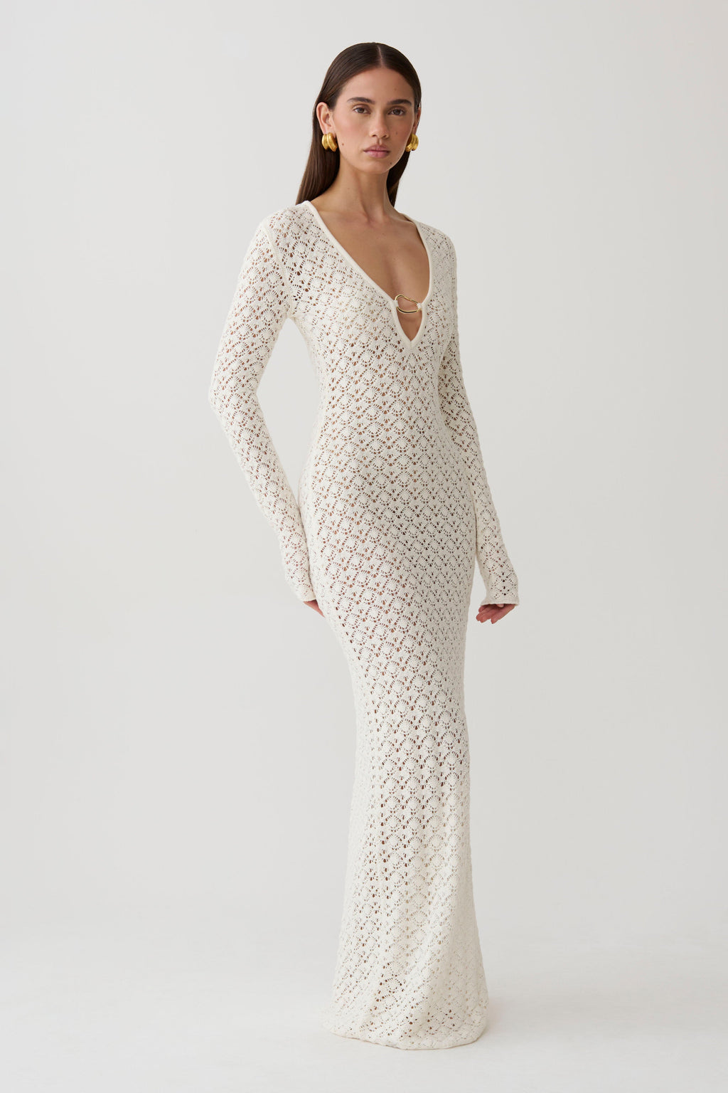 Jamaya Crochet Knit Maxi Dress in Ivory – Chic&Drifts