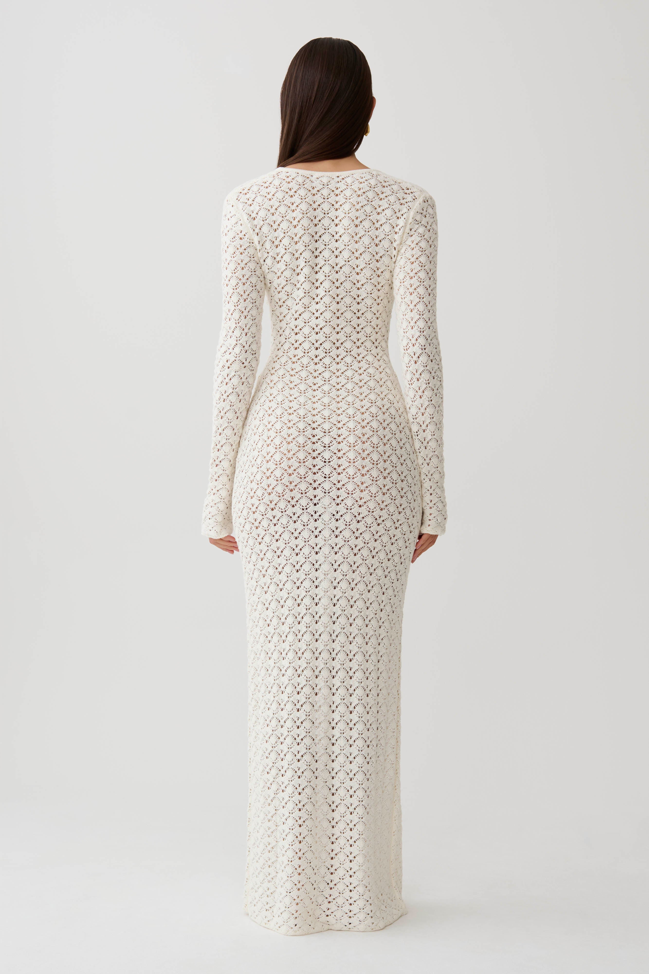 Jamaya Crochet Knit Maxi Dress in Ivory – Chic&Drifts