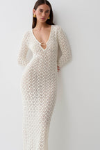 Jamaya Crochet Knit Maxi Dress in Ivory – Chic&Drifts