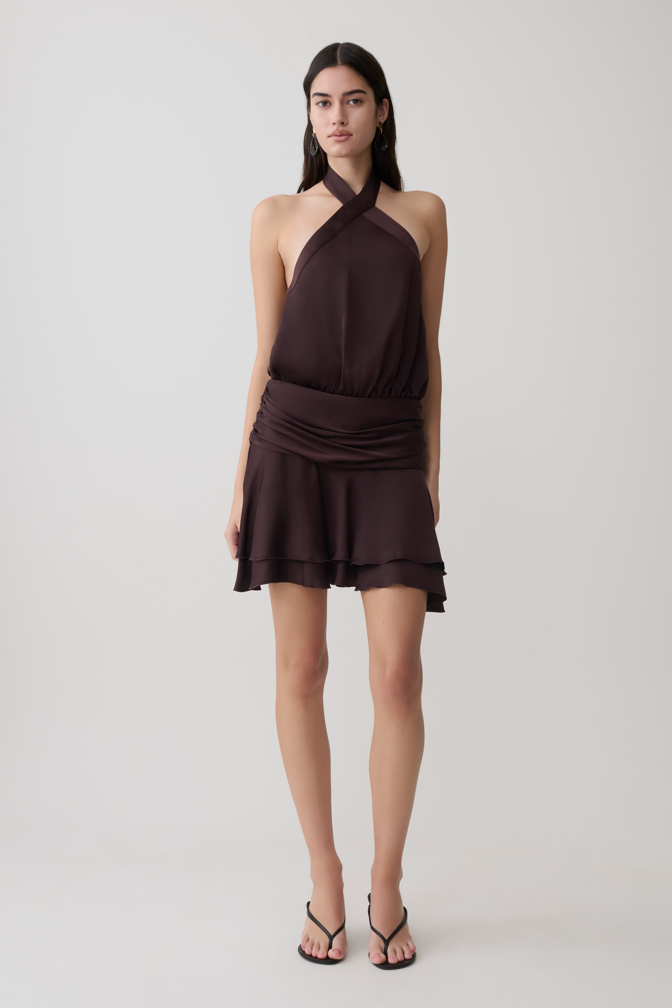 Poppy Satin Halter Mini Dress