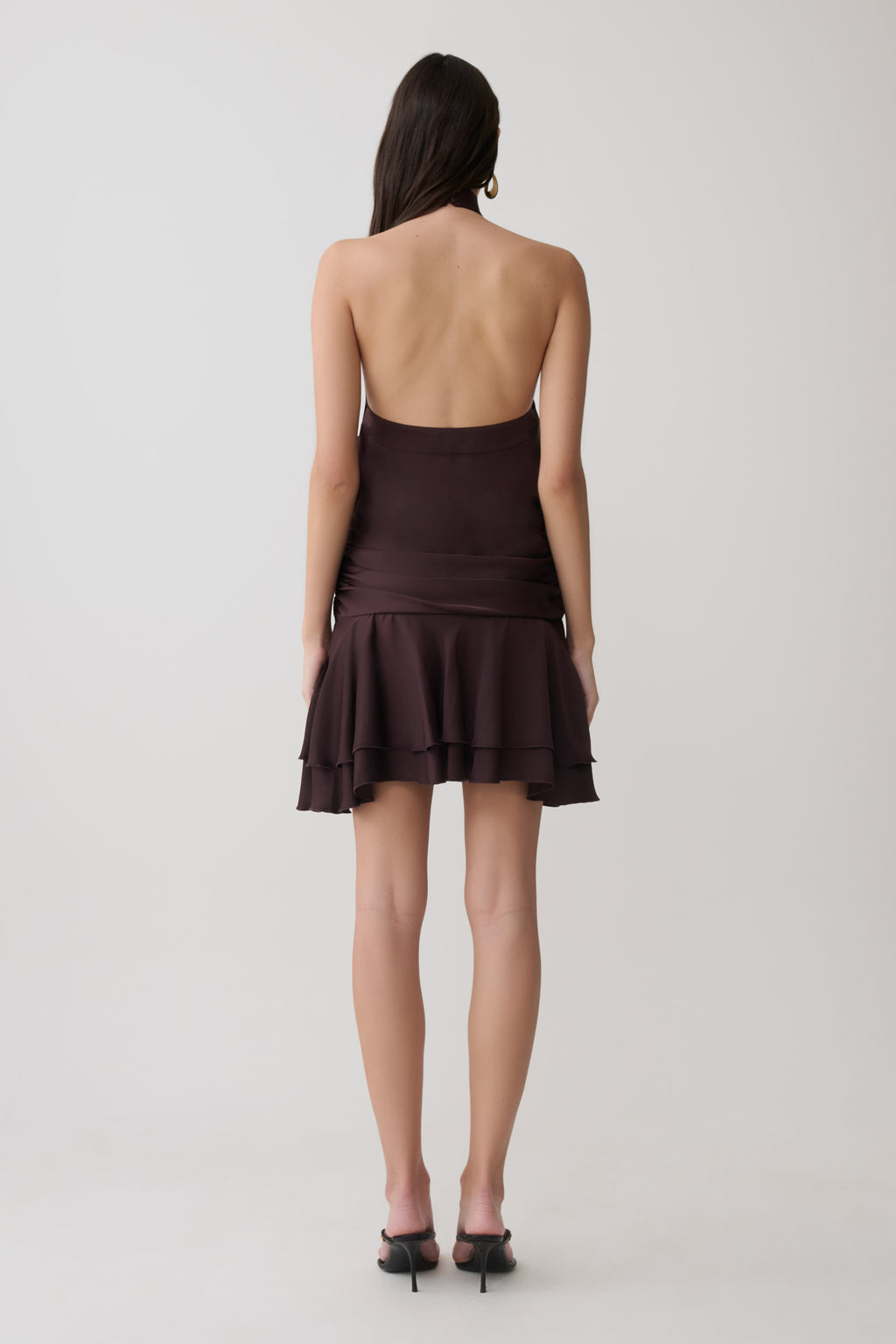 Poppy Satin Halter Mini Dress in Chocolate – Chic&Drifts