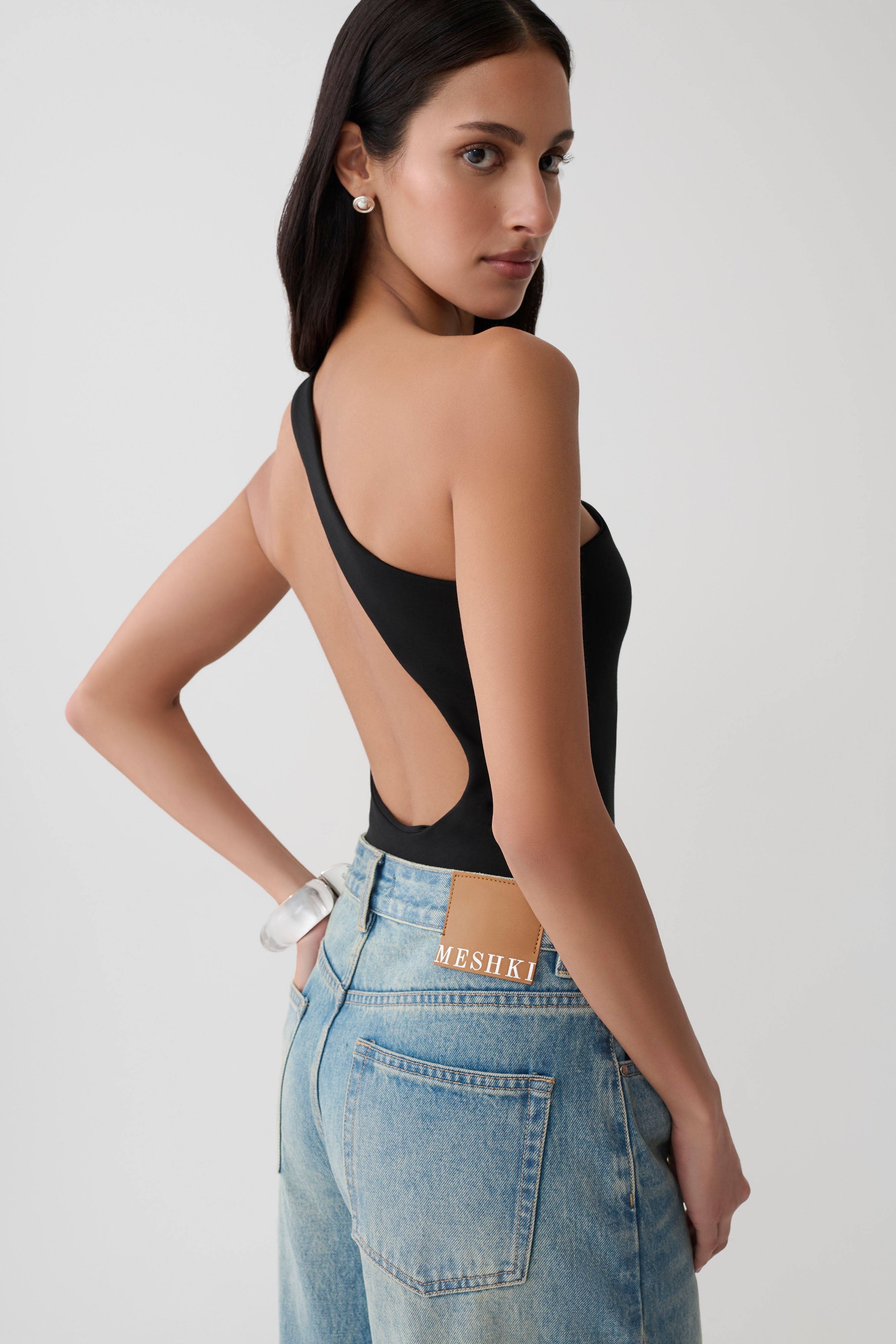 Kuru Asymmetric Back Ponte Bodysuit in Black – Chic&Drifts