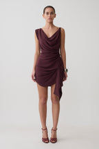 Lucile Cowl Drape Satin Mini Dress in Plum – Chic&Drifts