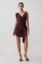 Lucile Cowl Drape Satin Mini Dress in Plum – Chic&Drifts