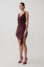 Lucile Cowl Drape Satin Mini Dress in Plum – Chic&Drifts