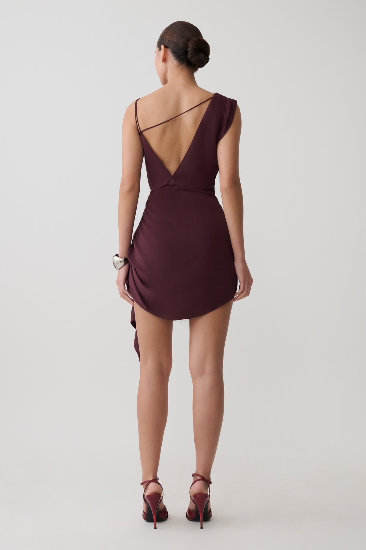 Lucile Cowl Drape Satin Mini Dress in Plum – Chic&Drifts