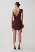 Lucile Cowl Drape Satin Mini Dress in Plum – Chic&Drifts