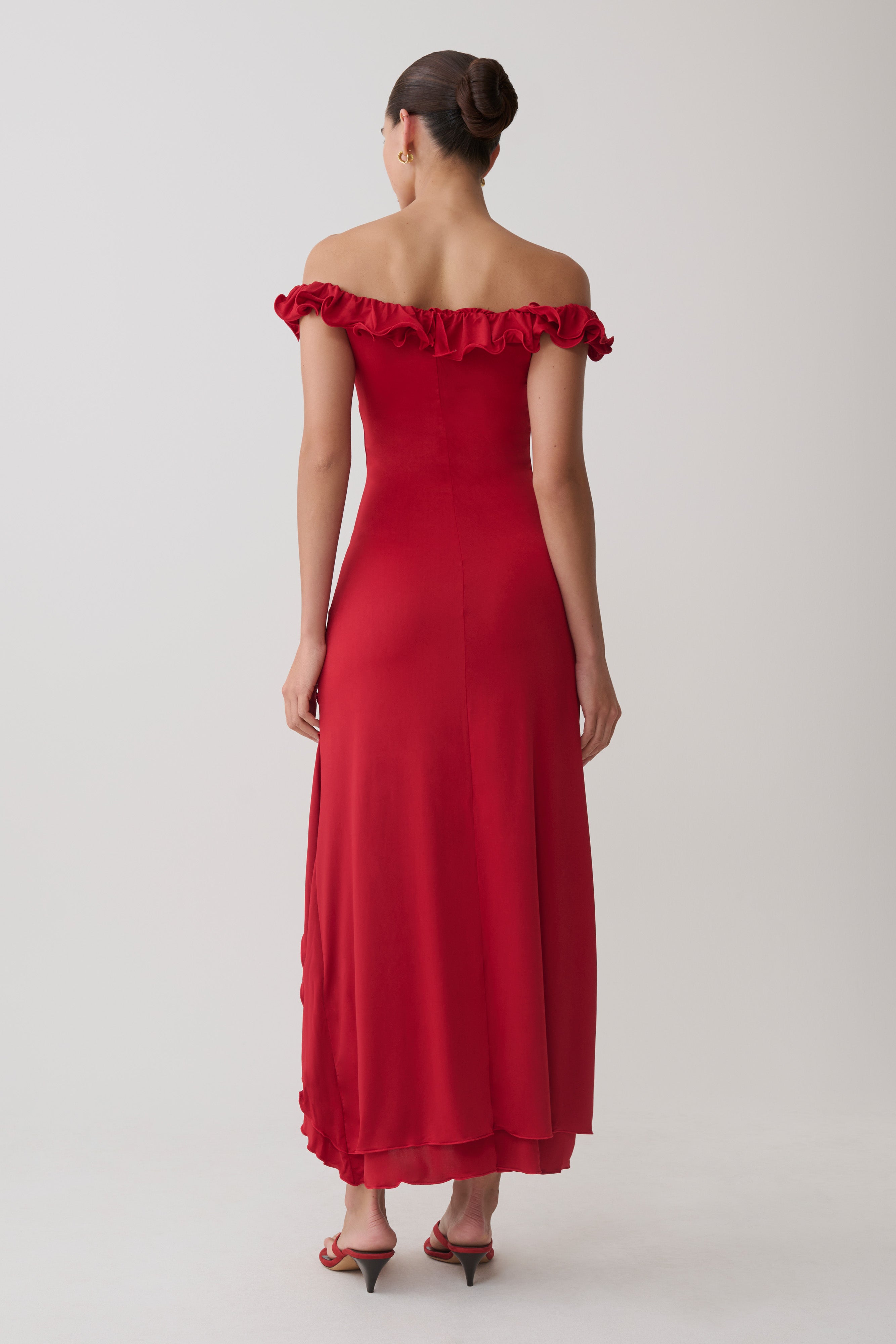 Allegra Off Shoulder Ruffle Midi Dress