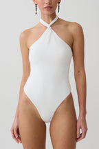 Bambi Twisted Neck Bodysuit in White – Chic&Drifts