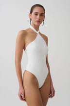 Bambi Twisted Neck Bodysuit in White – Chic&Drifts