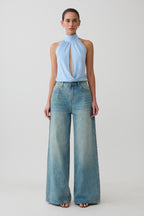 Maki Viscose Sleeveless Halter Top in Blue – Chic&Drifts