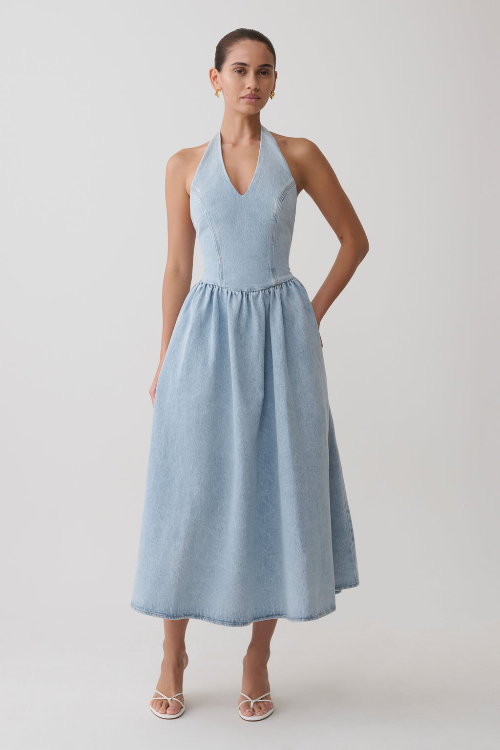 Miller Denim Halter Midi Dress