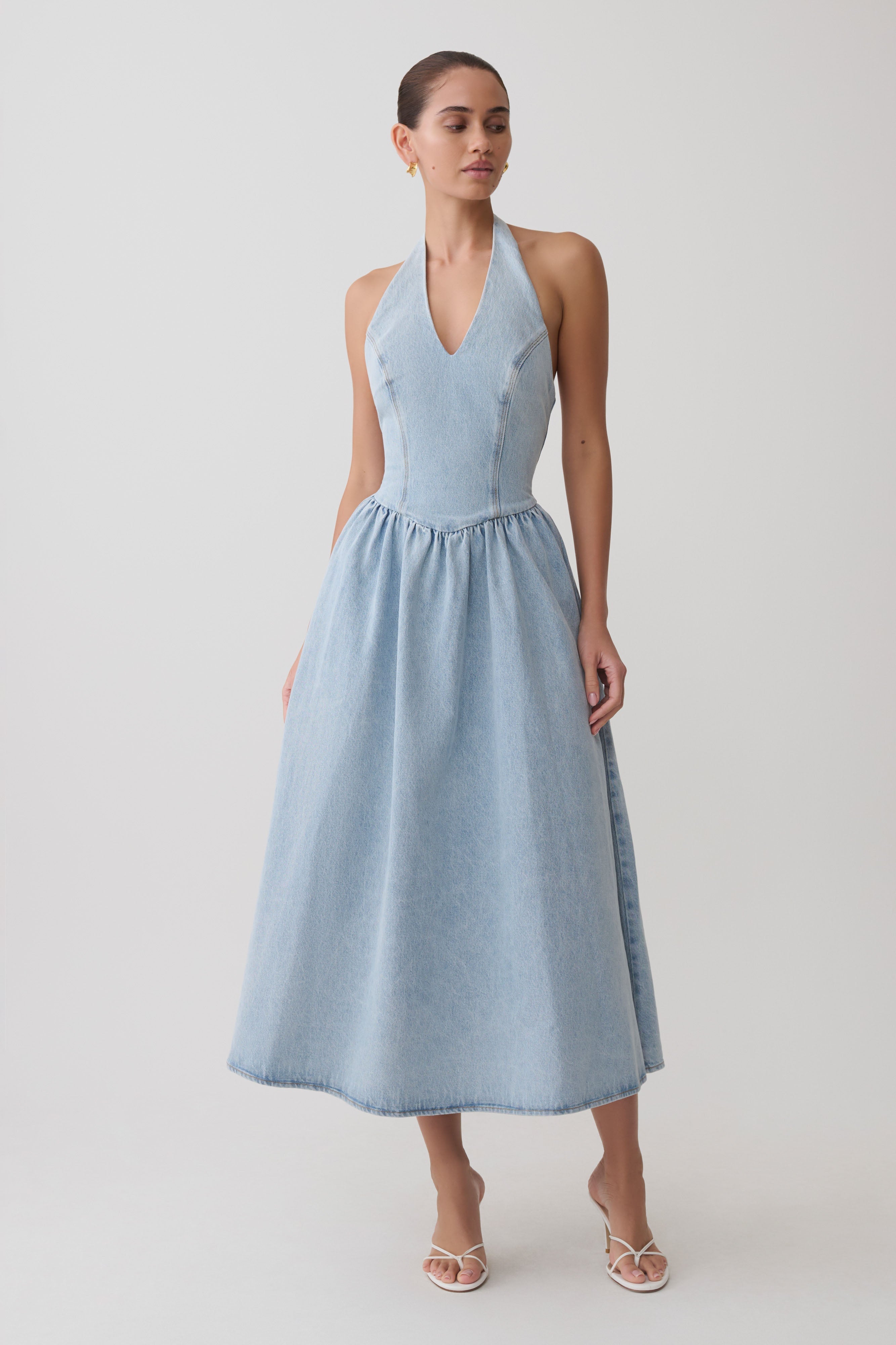Miller Denim Halter Midi Dress