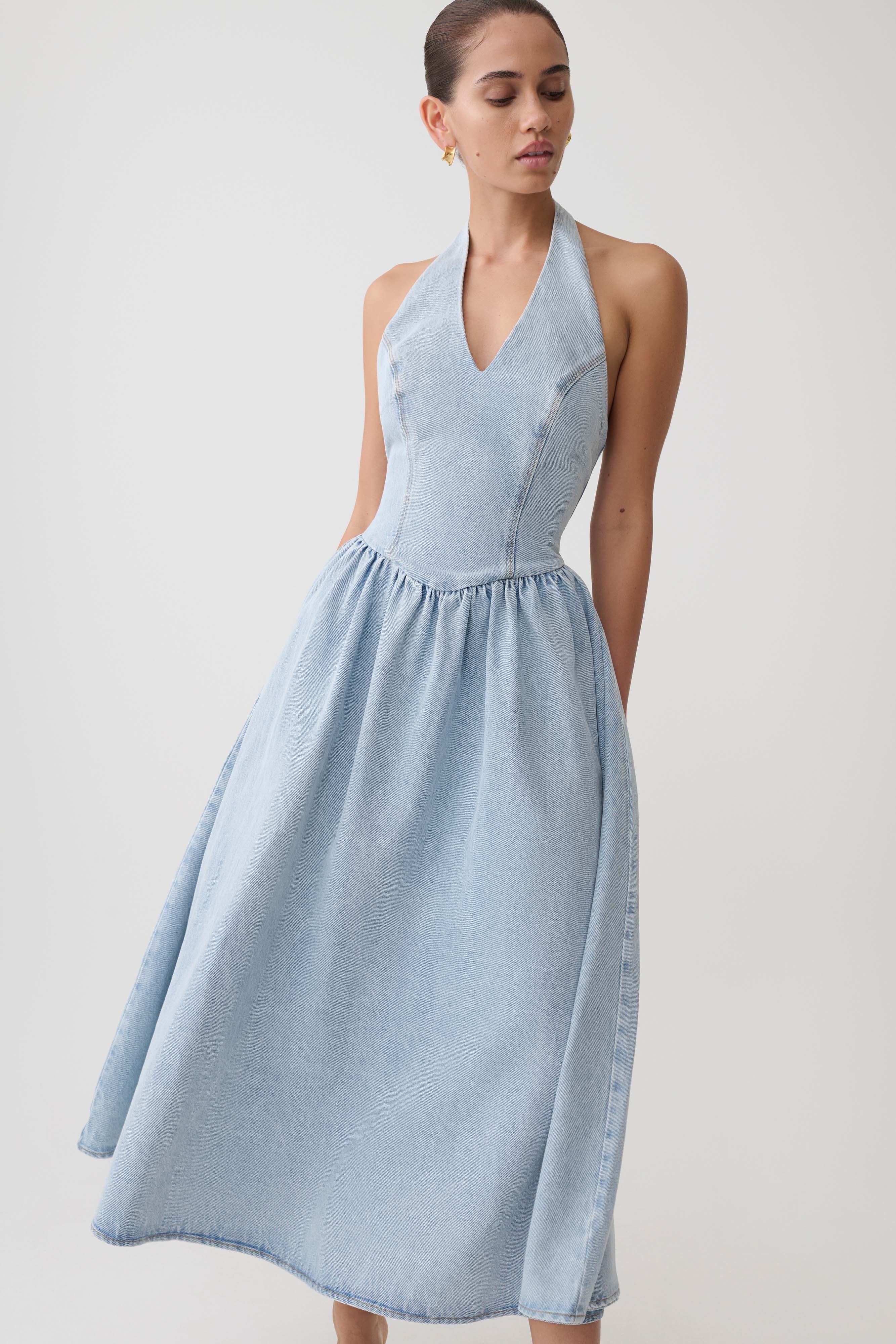 Miller Denim Halter Midi Dress