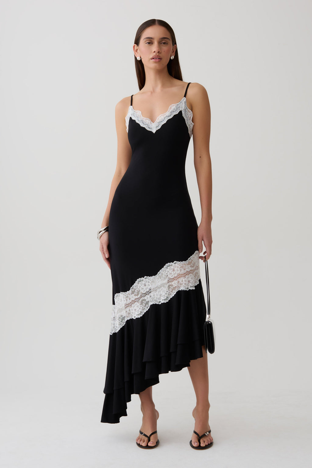 Annis Frilled Hem Lace Midi Dress in Black/White – Chic&Drifts