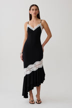Annis Frilled Hem Lace Midi Dress in Black/White – Chic&Drifts