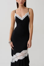 Annis Frilled Hem Lace Midi Dress in Black/White – Chic&Drifts