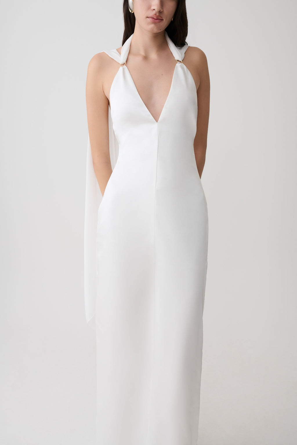 Myla Draped Shoulders Satin Maxi Dress