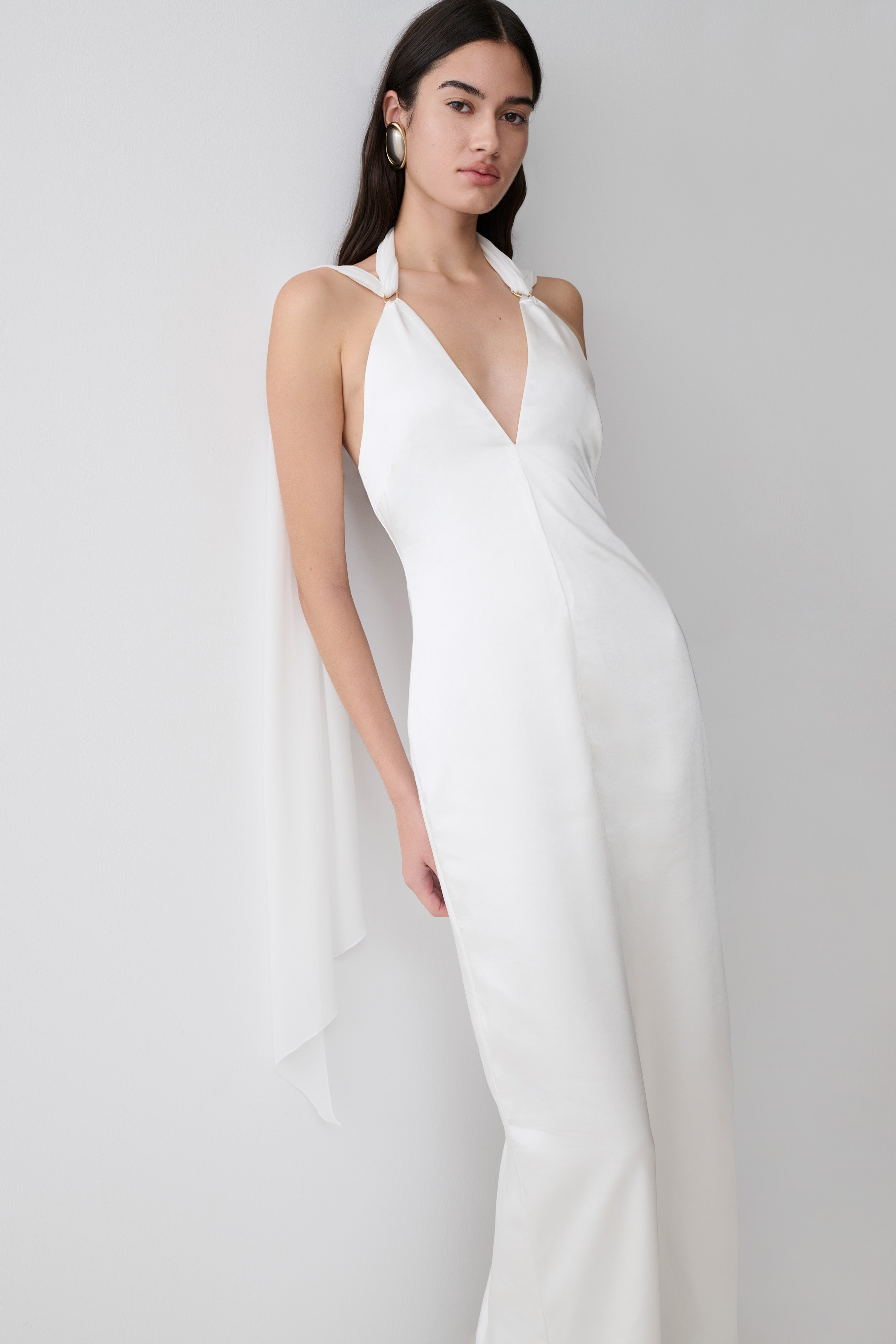 Myla Draped Shoulders Satin Maxi Dress