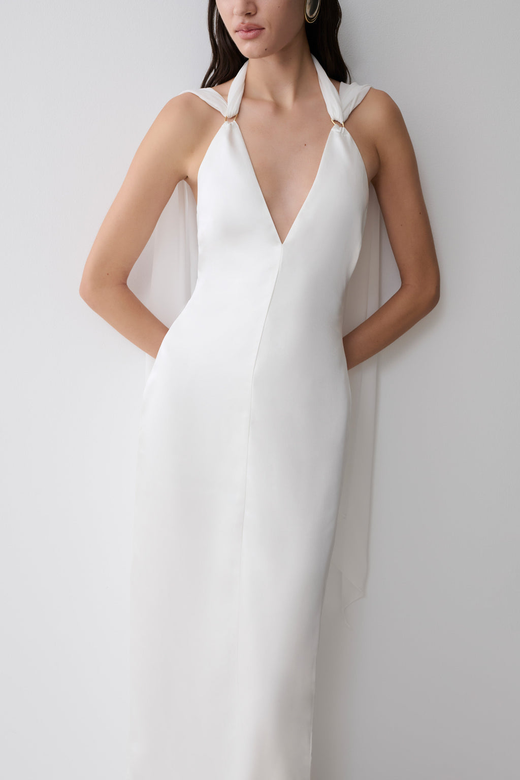 Myla Draped Shoulders Satin Maxi Dress