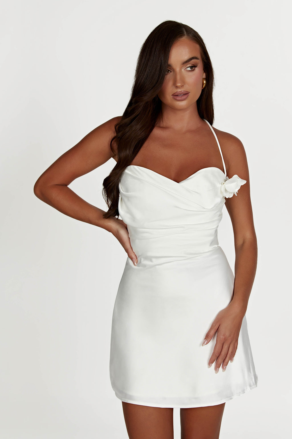 Otillie Rose Halter Mini Dress in White – Chic&Drifts