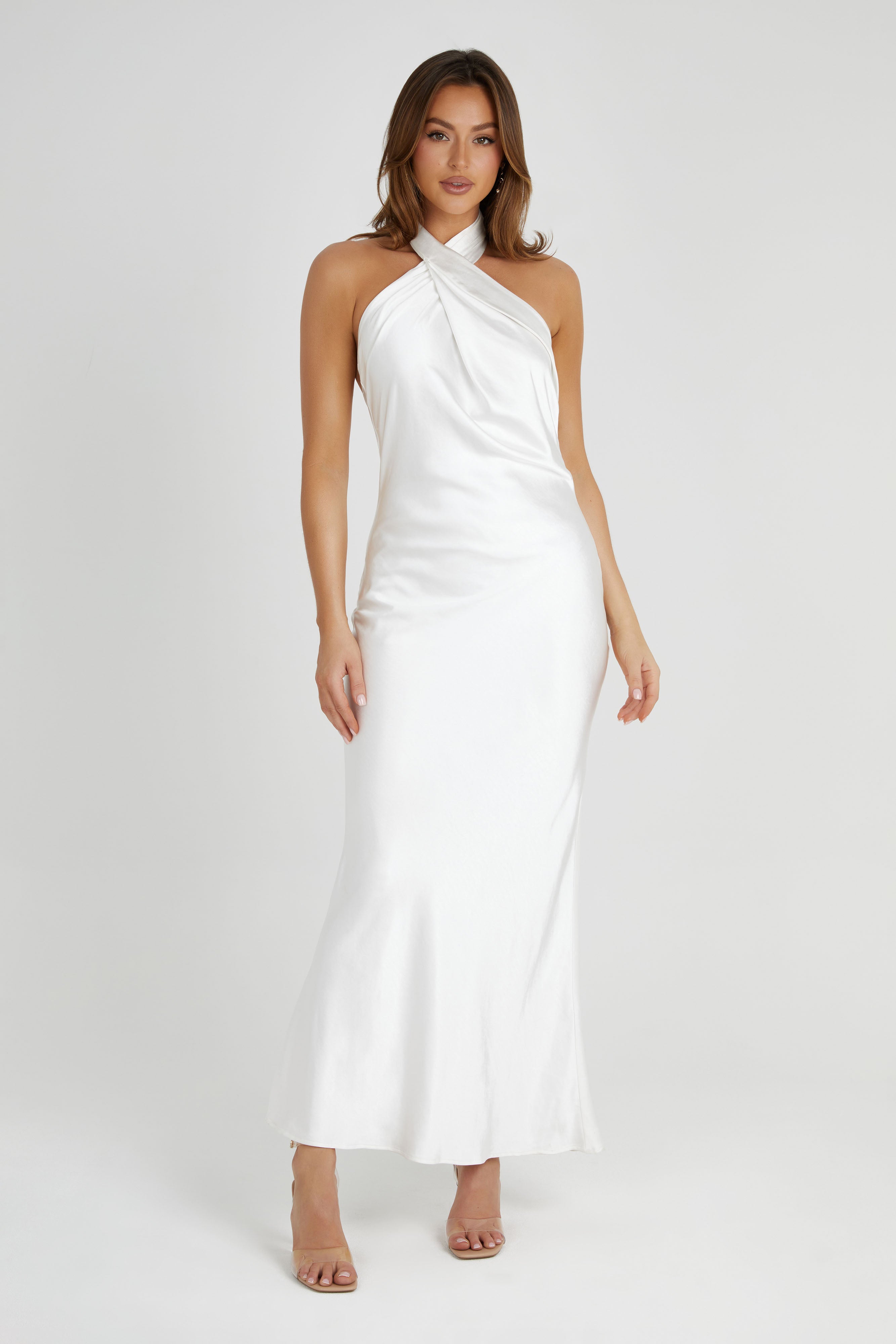 Laura Halter Satin Gown in White – Chic&Drifts