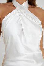 Laura Halter Satin Gown in White – Chic&Drifts