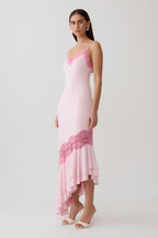 Annis Frilled Hem Lace Midi Dress in Pink – Chic&Drifts