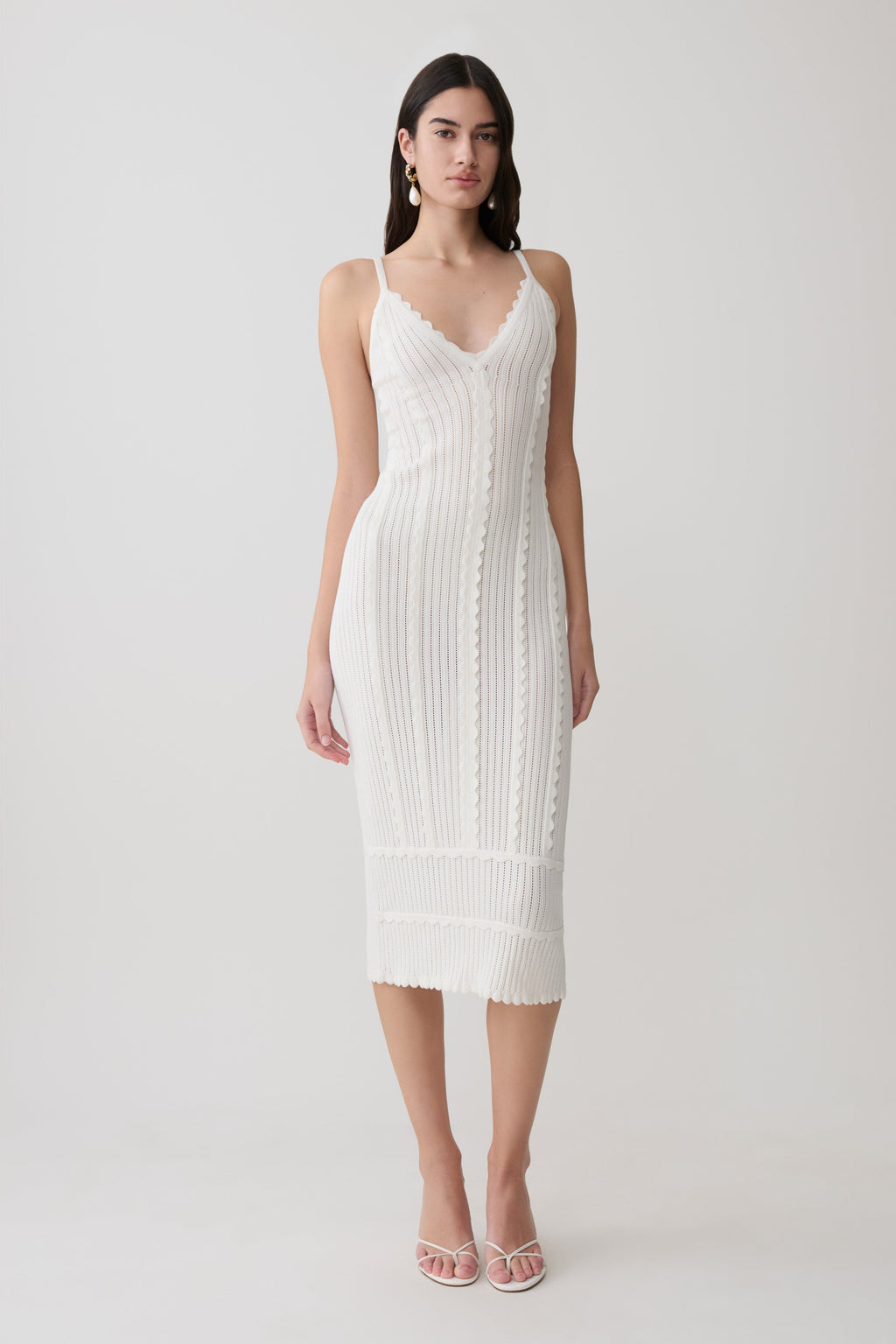 Cooper Scalloped Neckline Pointelle Midi Dress