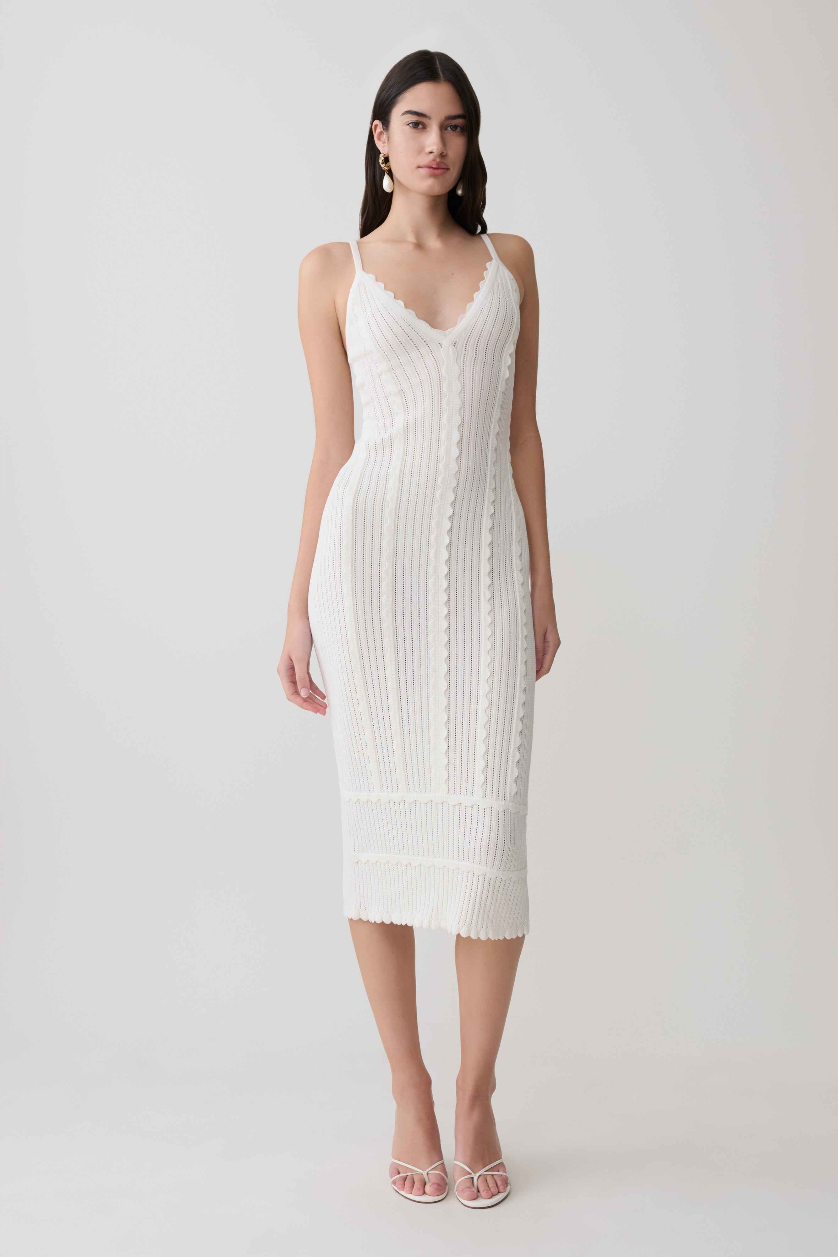 Cooper Scalloped Neckline Pointelle Midi Dress