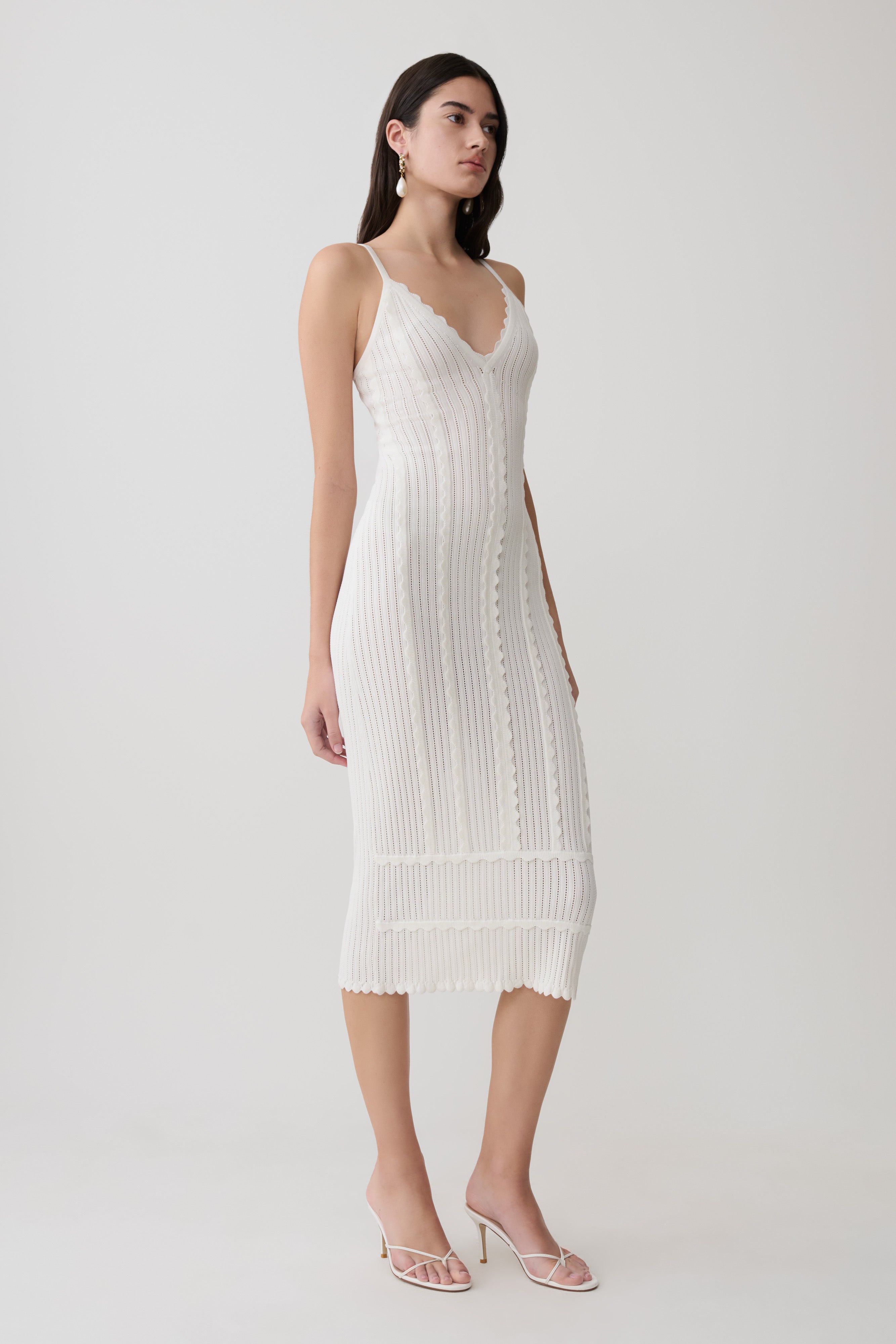 Cooper Scalloped Neckline Pointelle Midi Dress