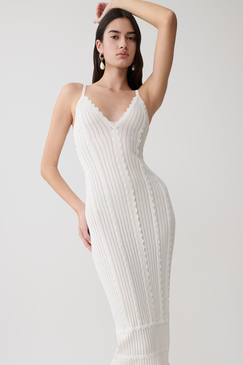 Cooper Scalloped Neckline Pointelle Midi Dress