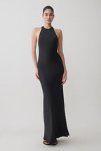 Rinna Satin Halter Maxi Dress in Black – Chic&Drifts