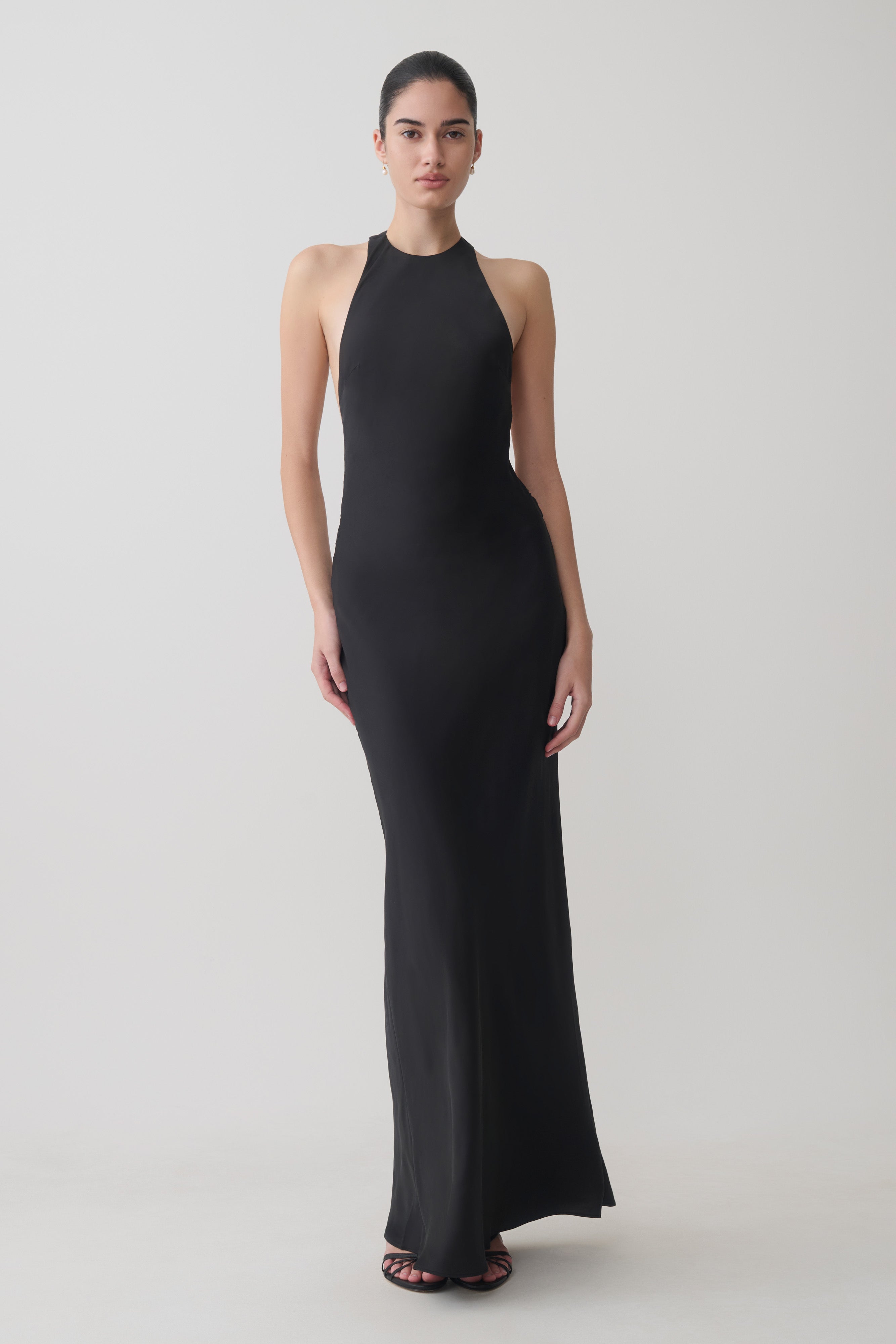 Rinna Satin Halter Maxi Dress in Black – Chic&Drifts