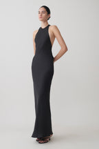 Rinna Satin Halter Maxi Dress in Black – Chic&Drifts